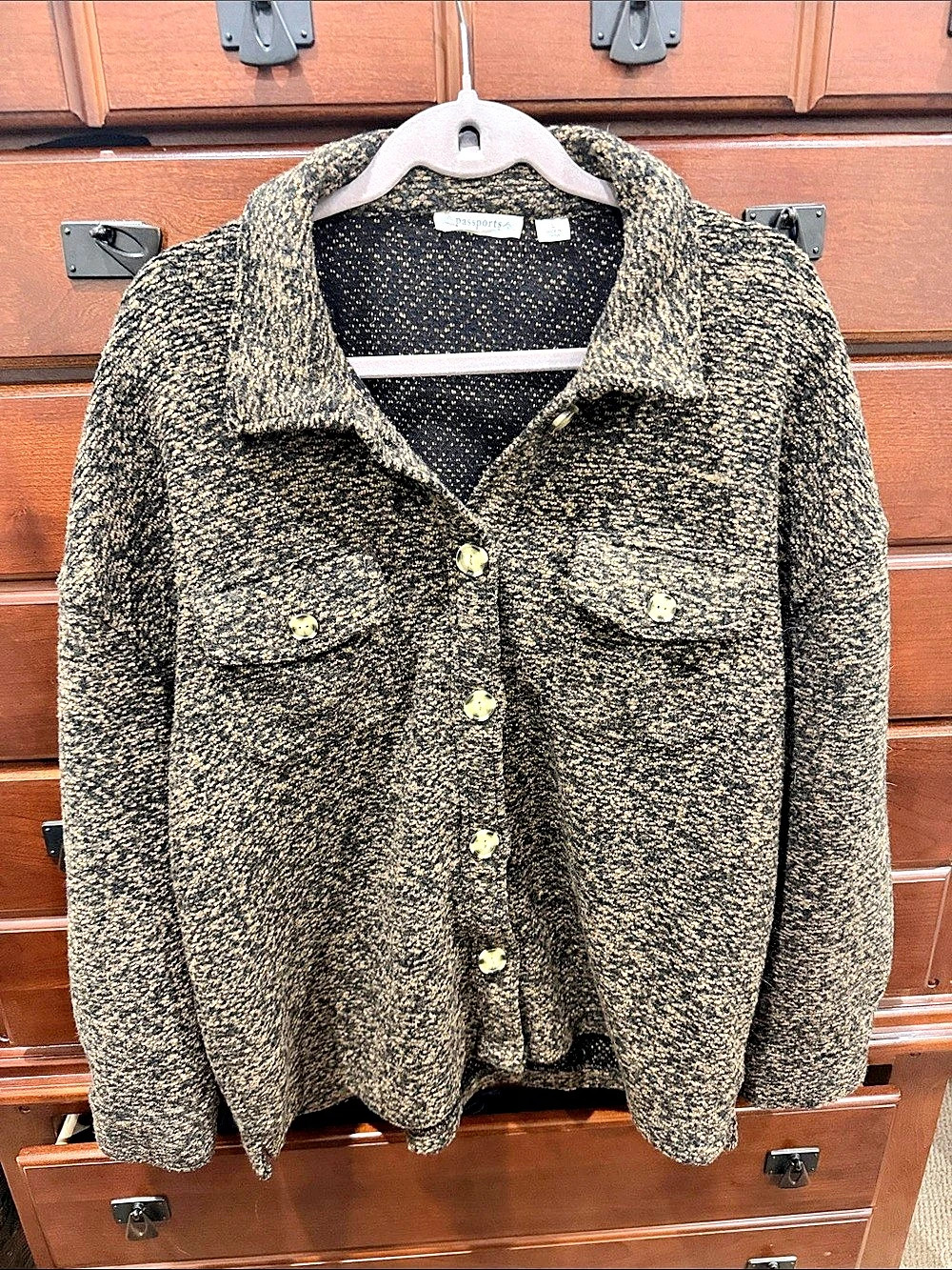 Passports Teddy Jacket in Black & Brown Like New